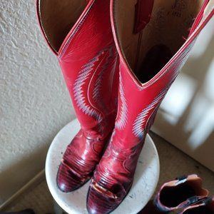 Ladies' red leather cowboy boots